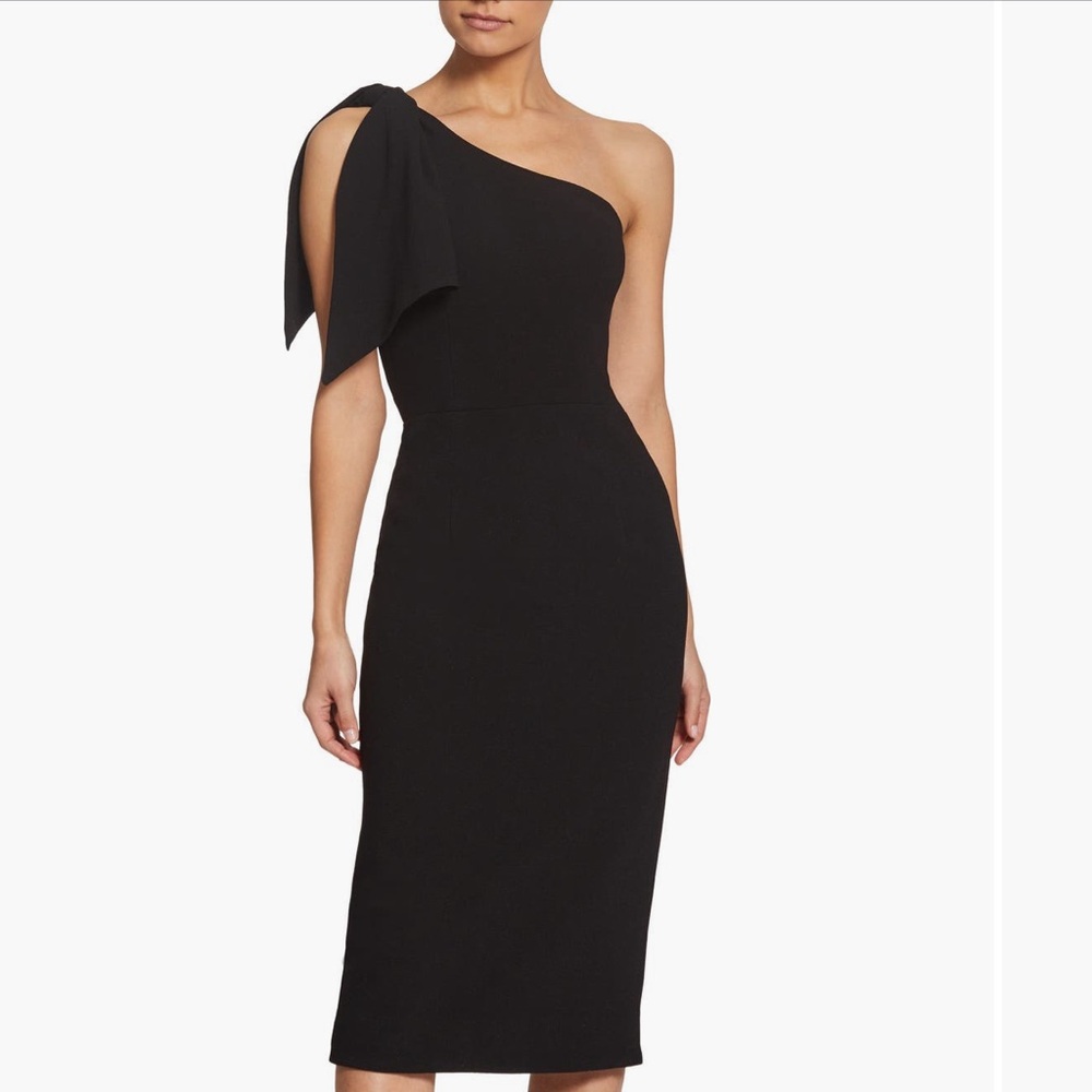 NWT! Dress the Population Black One-Shoulder Midi Dress